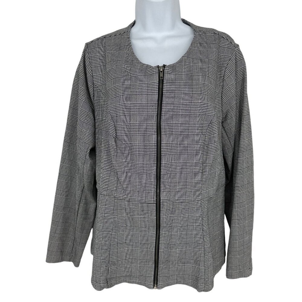 Torrid Black & White Houndstooth Peplum Full Zip Blazer Jacket Size 1X